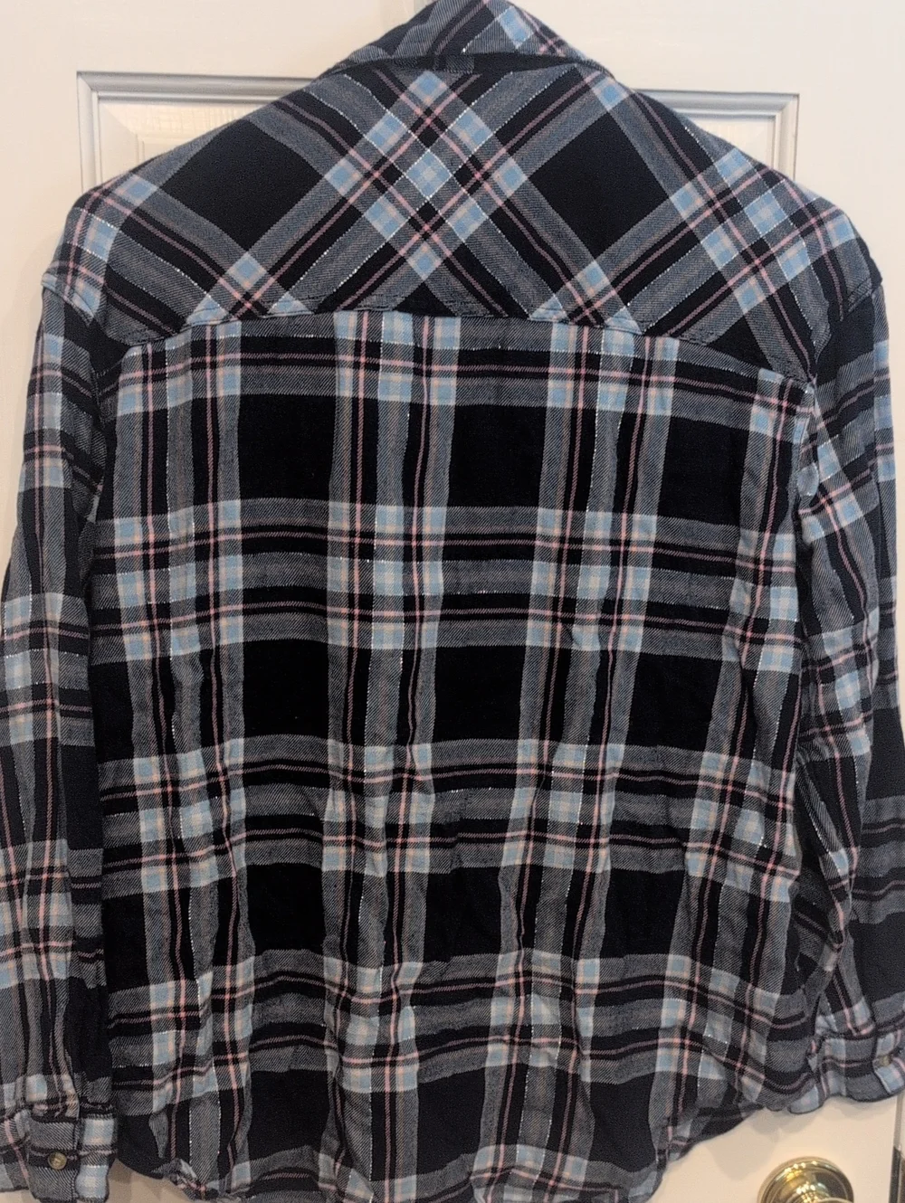 Justice Dark And Light Blue Plaid Button-Up Shirt